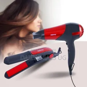 Geepas 2 in 1 Hair Dryer Straightenercombo/Ceramic, Red,