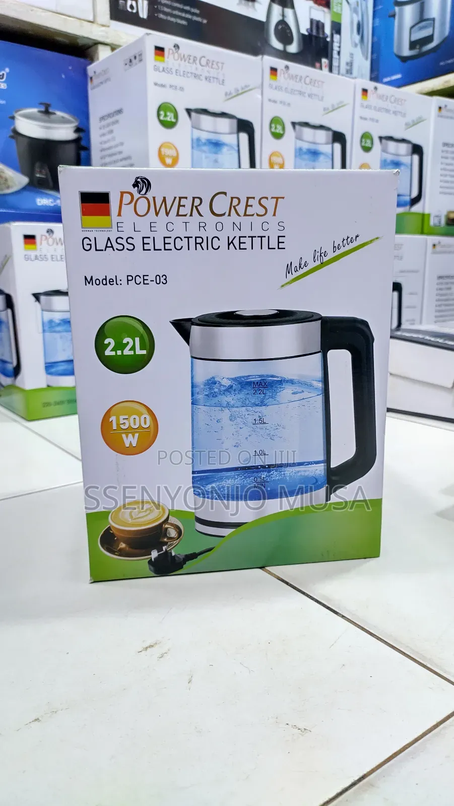 Power Crest Glass Electric Kettle With 1500w Power 2.2l