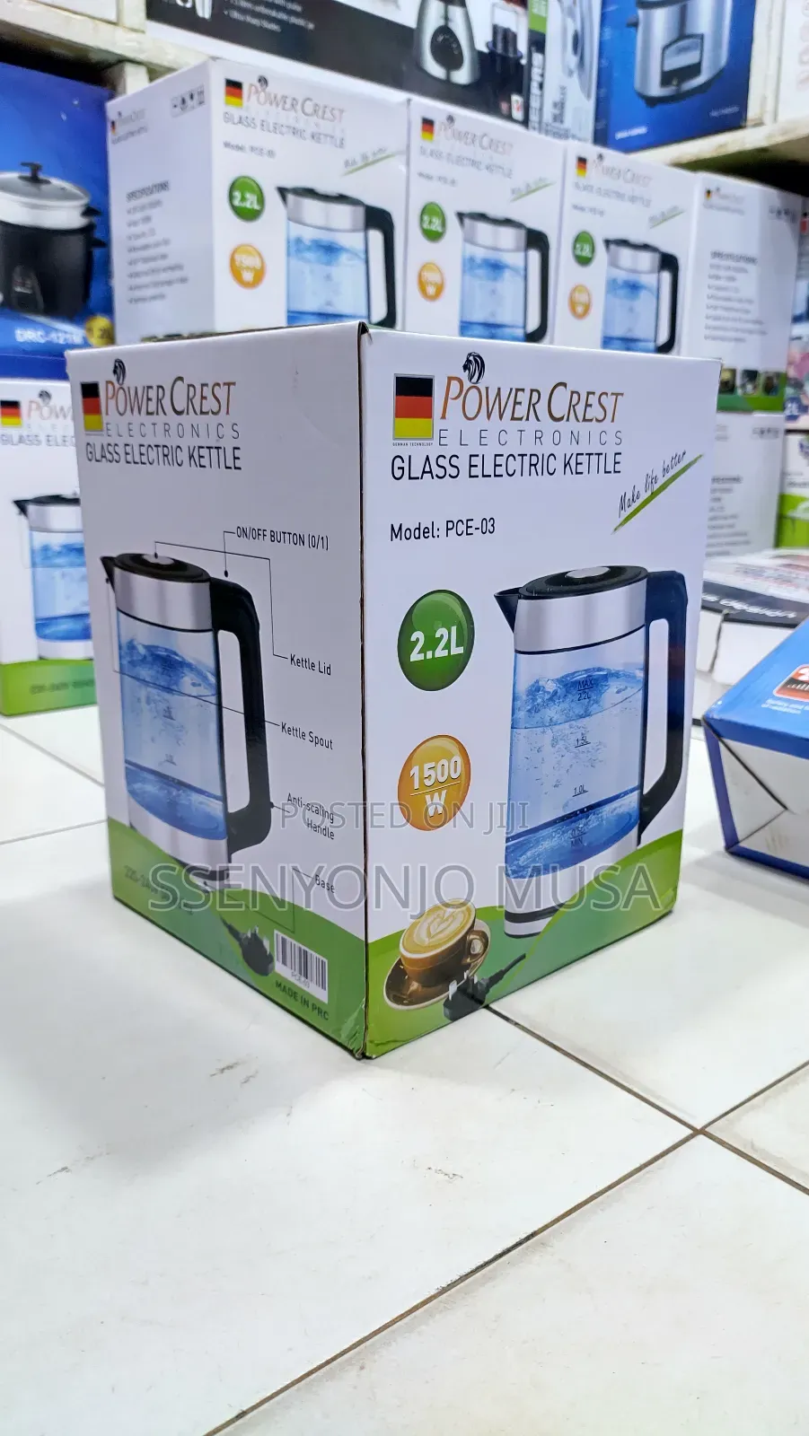 Power Crest Glass Electric Kettle With 1500w Power 2.2l