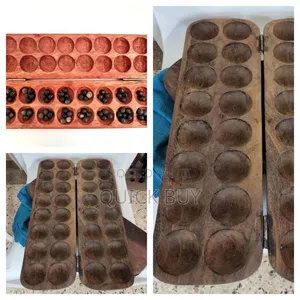 Hand-Made Omweso Board Game With Natural Black Seeds