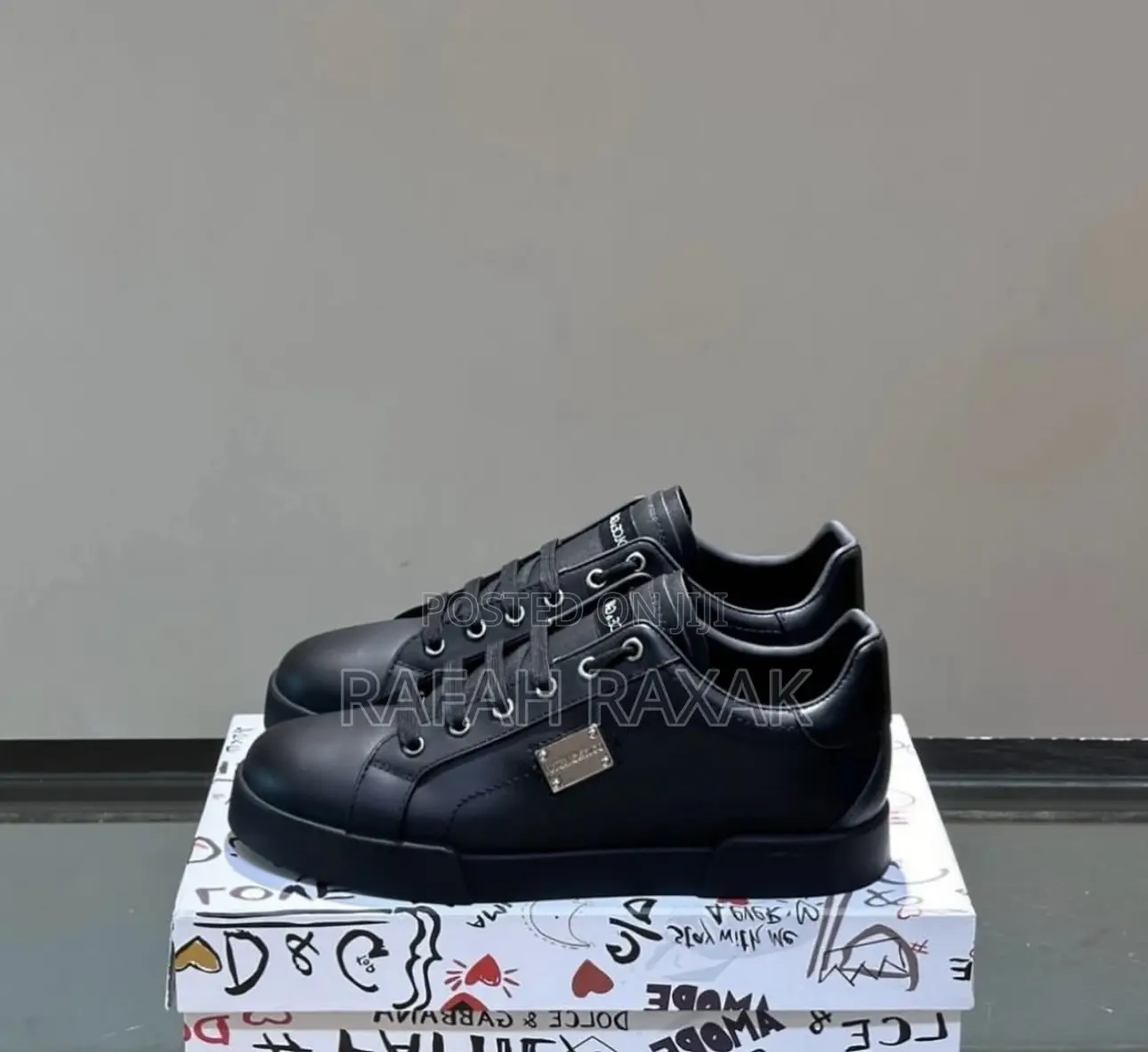 Men’S Black Dolce Gabbana Fashion Designer Leather Sneaker