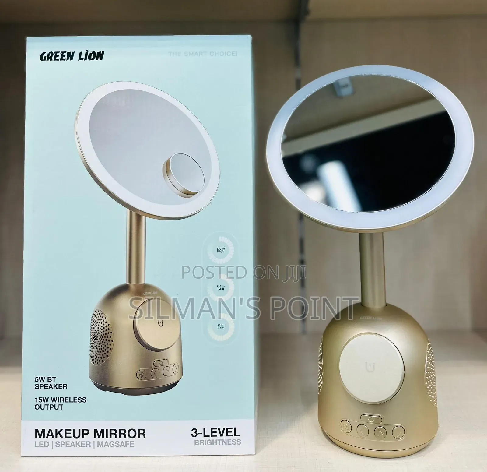 Green Lion Makeup Mirror With Bluetooth /Wireless Charging