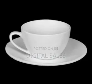Set of Elegant Fine White Porcelain 6 Tea Cups and 6 Saucers