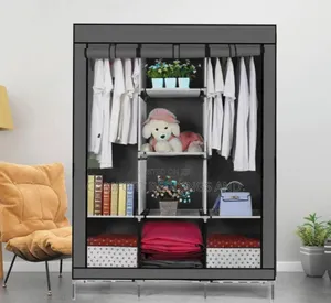 Three Column Metallic Closet With Double Hanging Rails