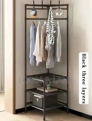 Black 3 Layer Corner Hall Tree Garment Rack
