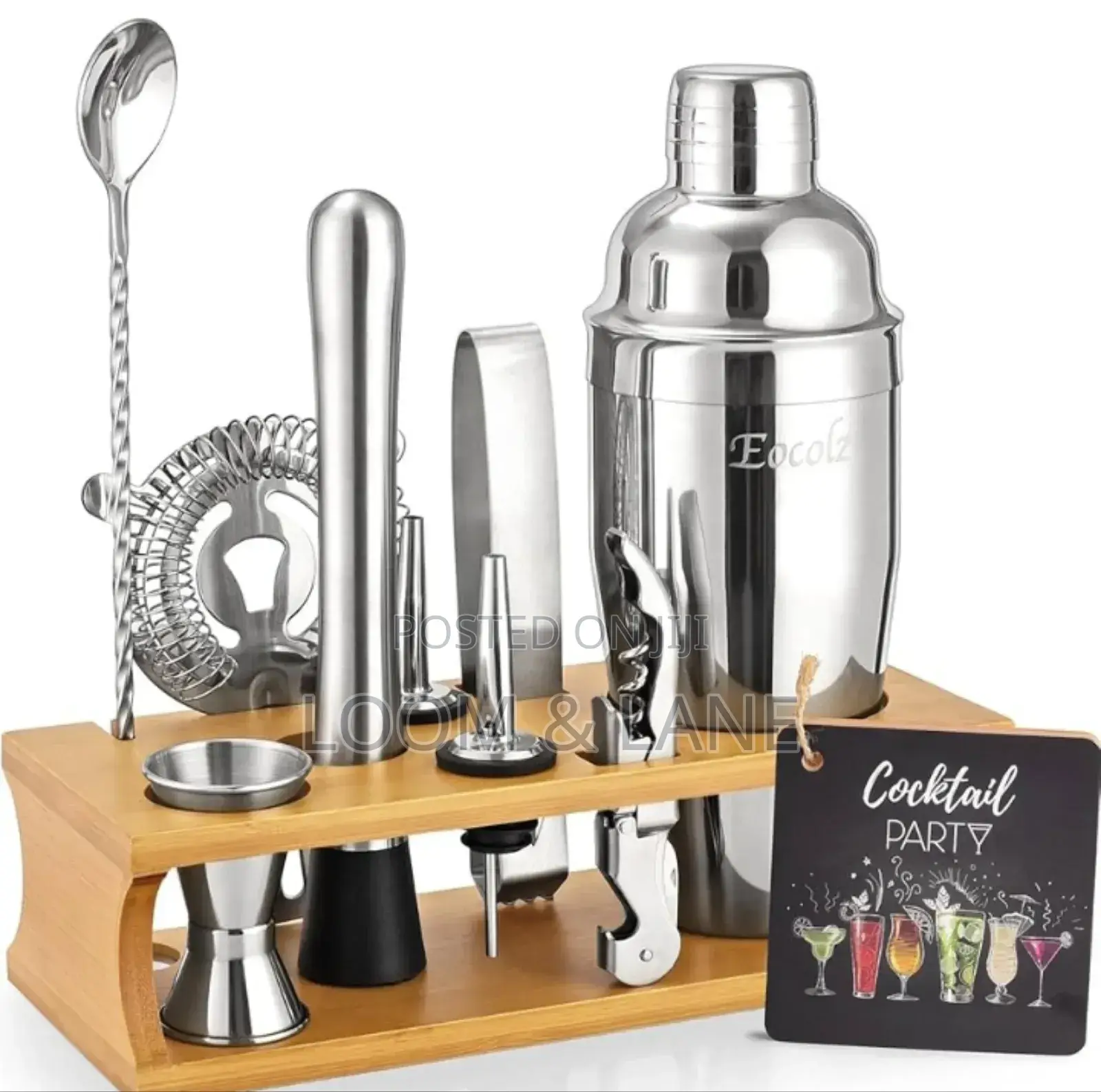 Stainless Steel Bar Tools With Wooden Stand