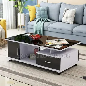 White Coffee Table With/ a Glass Top
/Center Table White/