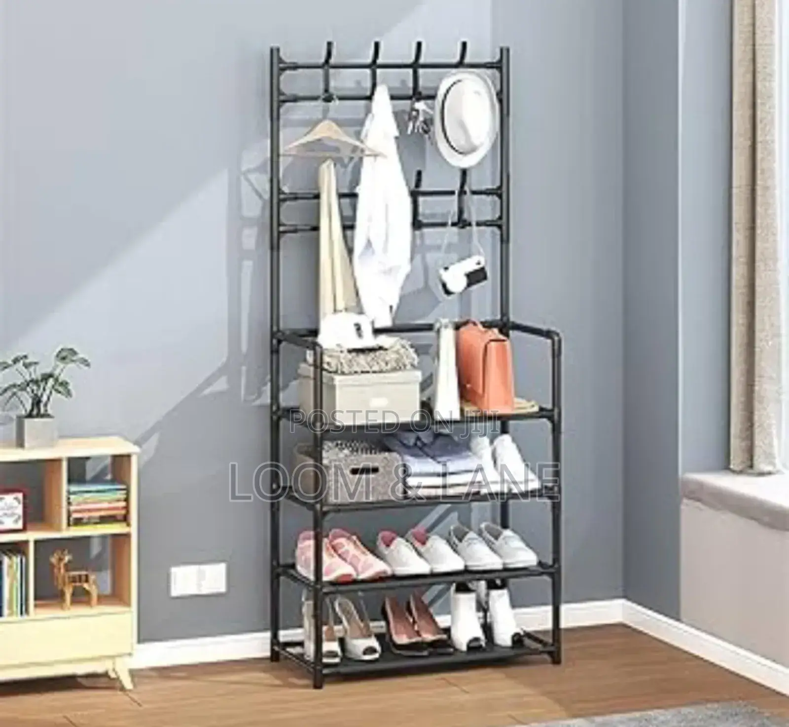 5 Layer Black Coat Hat Shoe Rack