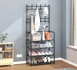 5 Layer Black Coat Hat Shoe Rack