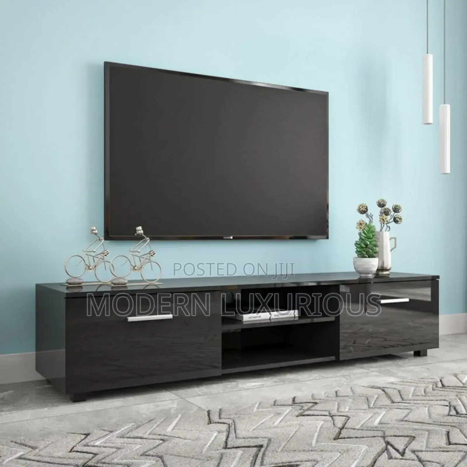 A Sleek Paired With/ a Matching Tv/ Stand and Shelves, /