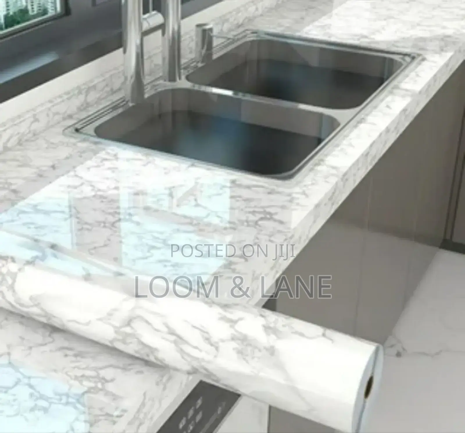 5m by 60cm White and Grey PVC Self Adhesive Wall Paper