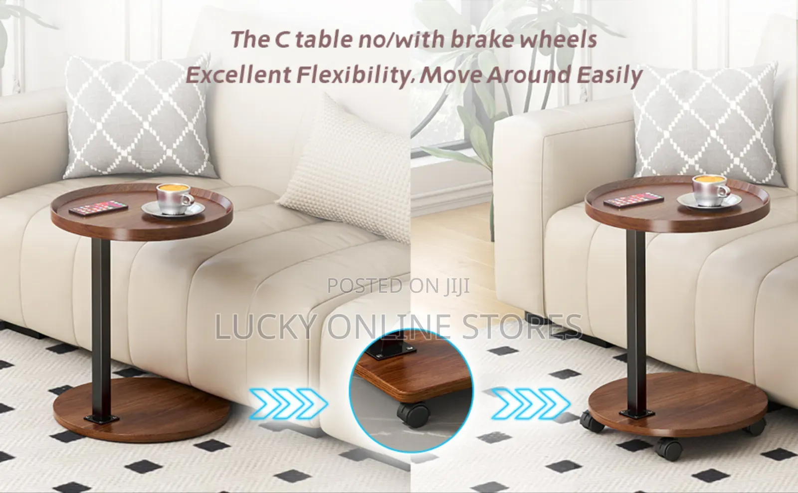 Multipurpose C Shaped Table With Wheels