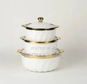 3pcs Ceramic Serving Dishes With Gold Rim