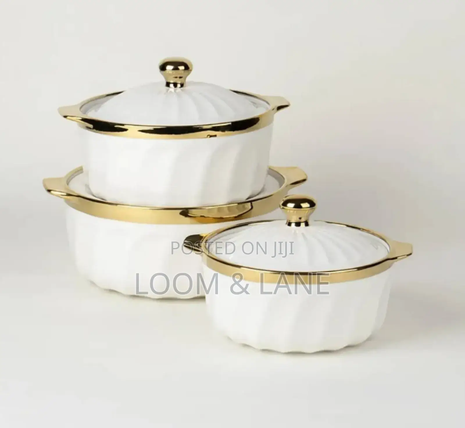 3pcs Ceramic Serving Dishes With Gold Rim