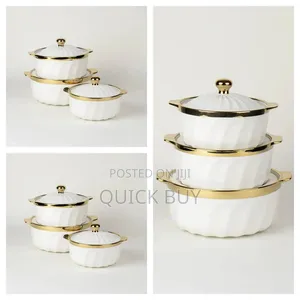 3pcs Ceramic Serving Dishes With Gold Rim