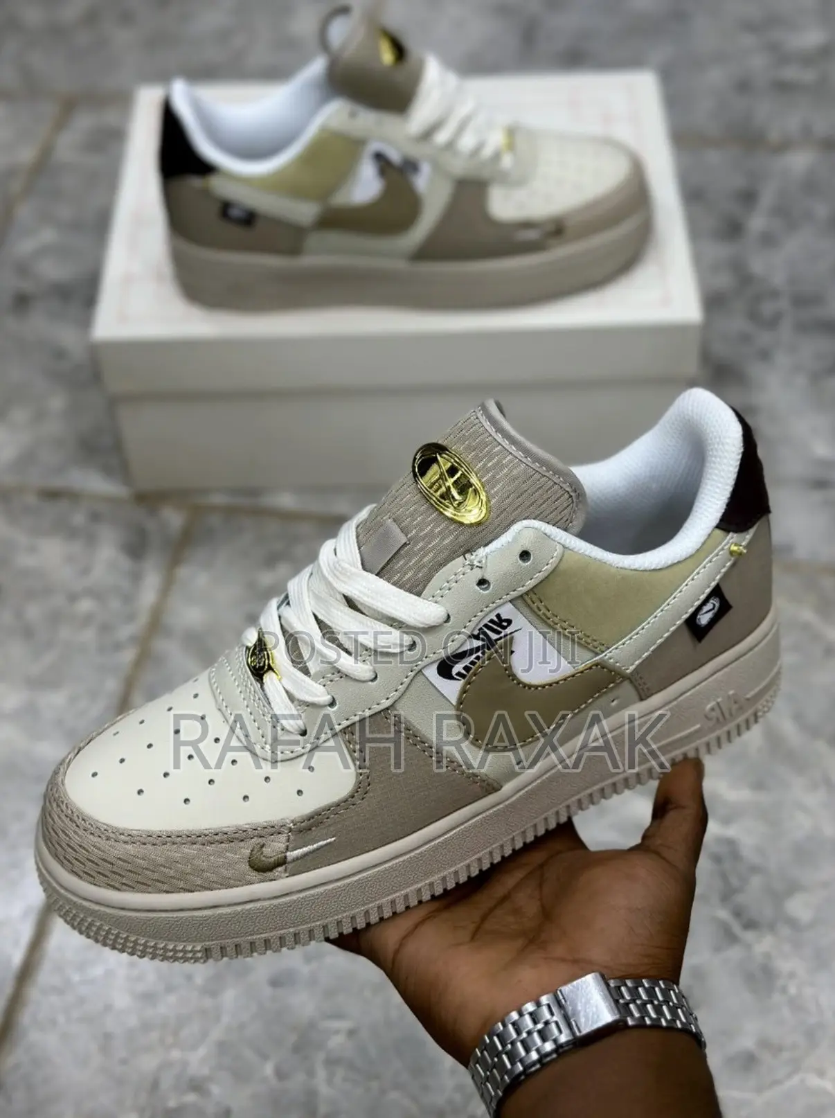 Original Nike Air Force 1 Low 07 Tan Gold Bling Sneaker