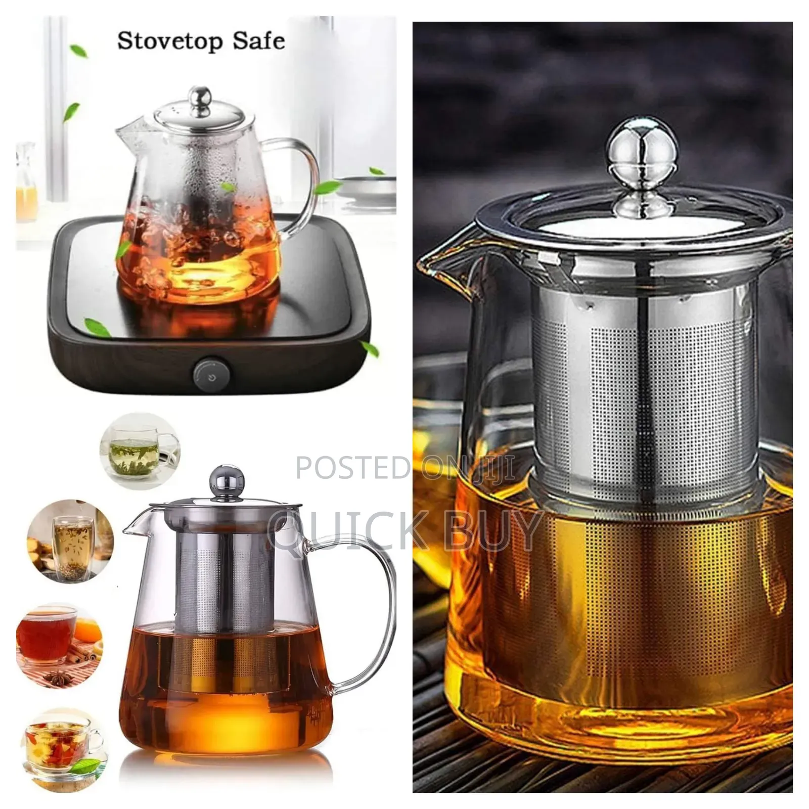 Round Borosilicate Glass Tea Kettle With Strainer