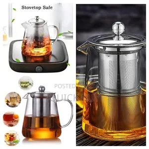 Round Borosilicate Glass Tea Kettle With Strainer