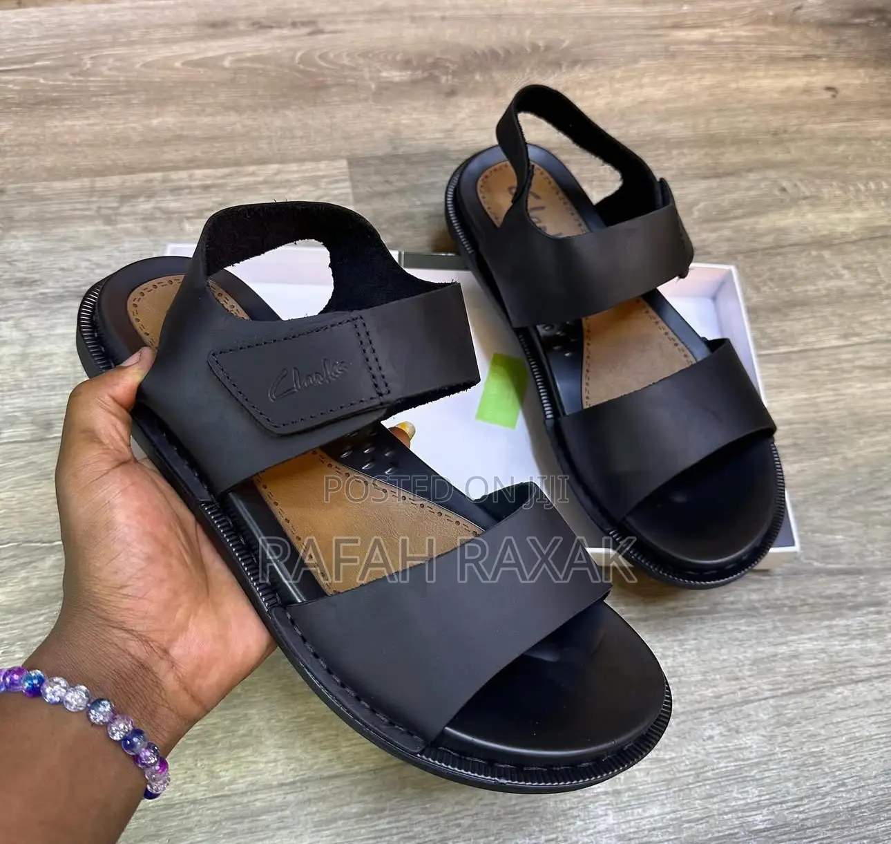 Original Men’S Black Leather Clarks Ankle Strap Sandals