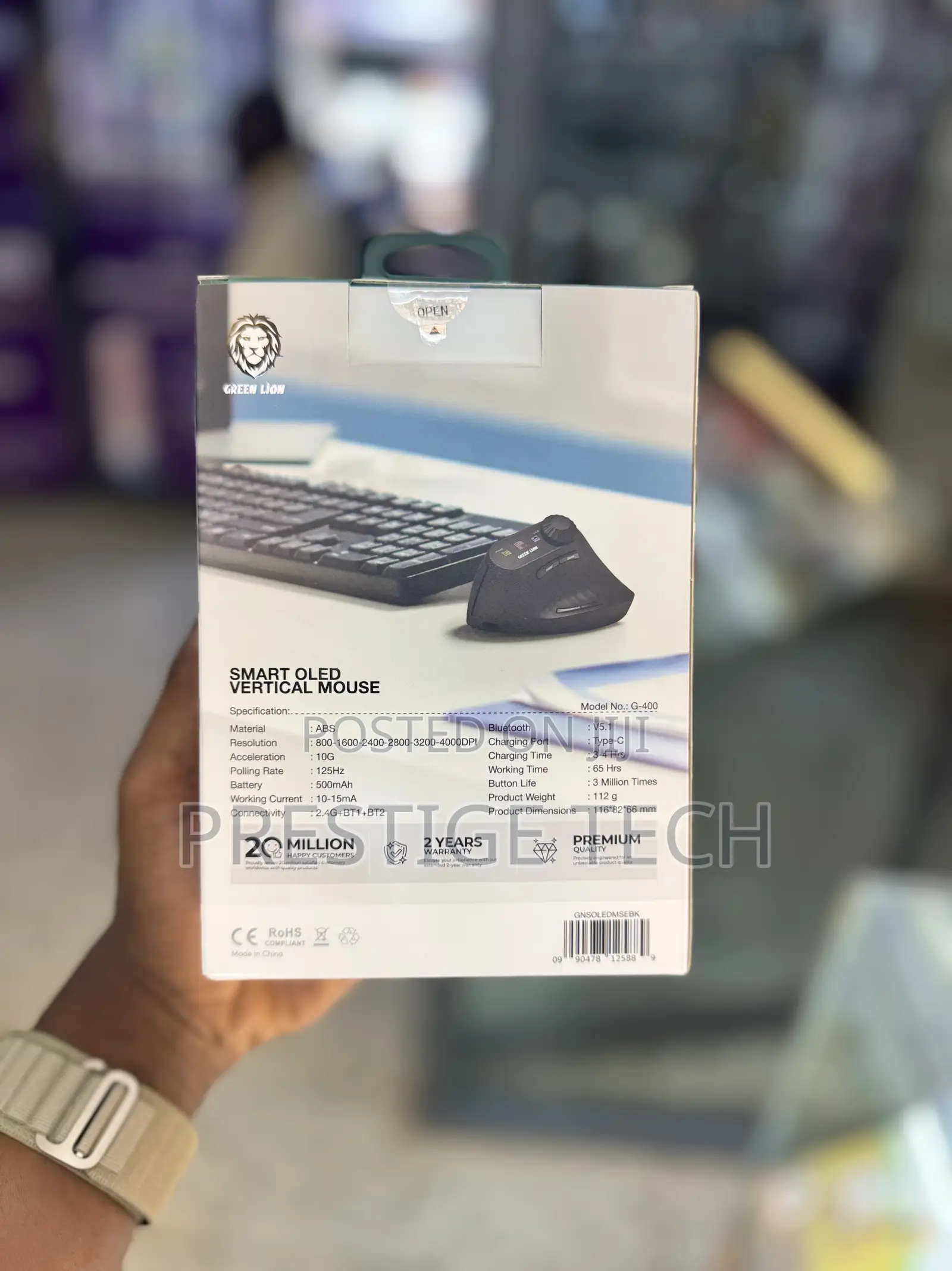 Green Lion Smart Oled Vertical Mouse 4000dpi