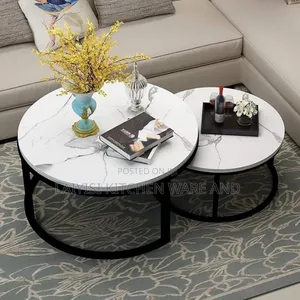2piece Marble Table Sets,Modern With Metal Base+ 55x37cm