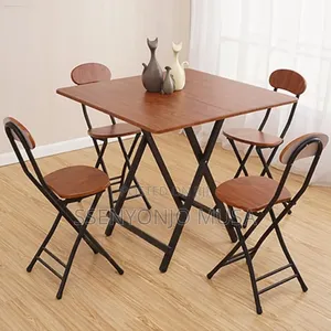 Foldable Dining Table Set- 5pcs Folding Set, Brown, Portable Simple