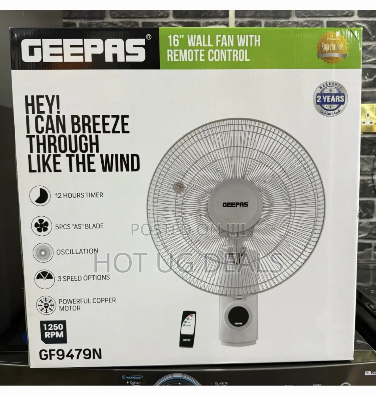 Geepas 16" Wall Fan With Remote Control