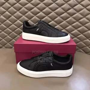 Salvatore Ferragamo Men's Black Gancini Slip on Sneakers