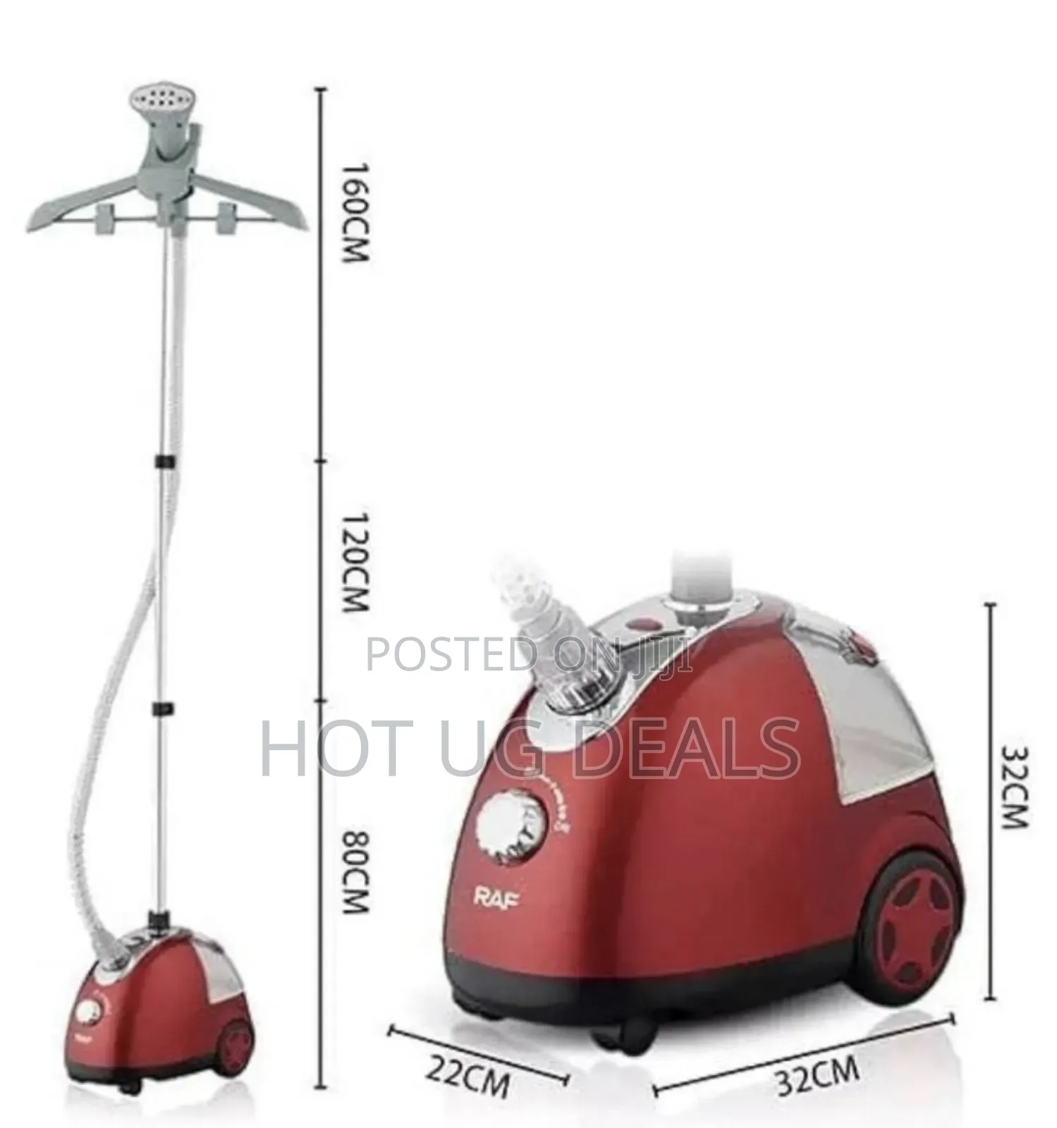 Raf Original Maxwell 1300ml Vertical Garment Steamer- Red