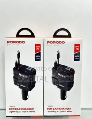 Porodo 66w Car Charger Lightning Type-C - Black