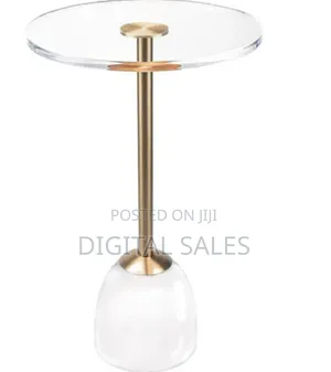 22.4 Inch Clear Acrylic End Table Brushed Brass Metal Round