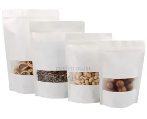 50/100pcs Kraft Paper Zipper Window Bag Reusable Frosted