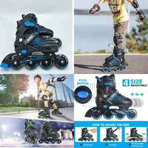 Adjustable Inline Skates for Kids/Adults Wid Protective Gear