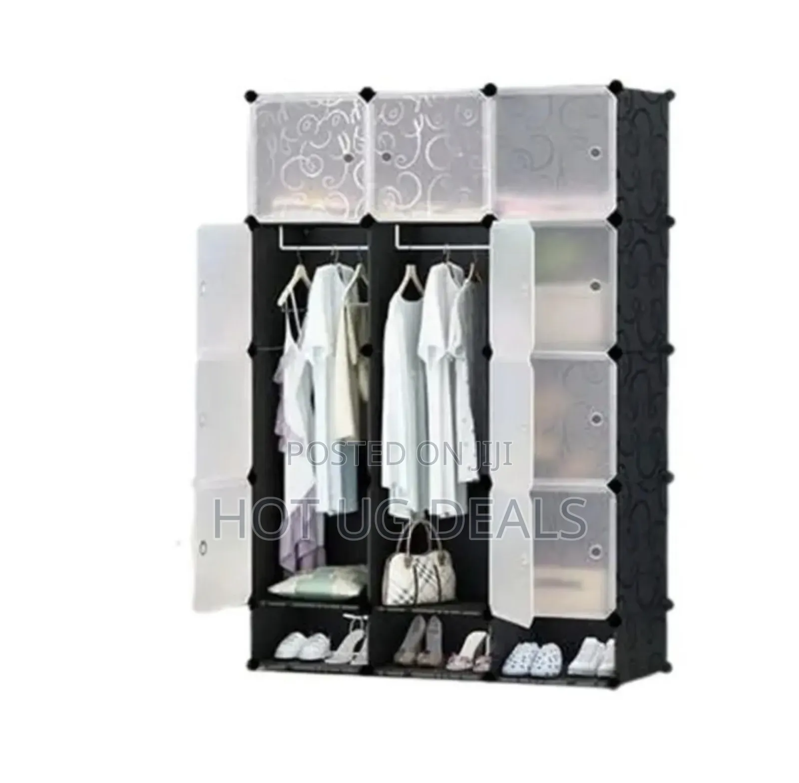 3 Column Frosted Plastic Wardrobe _ Black