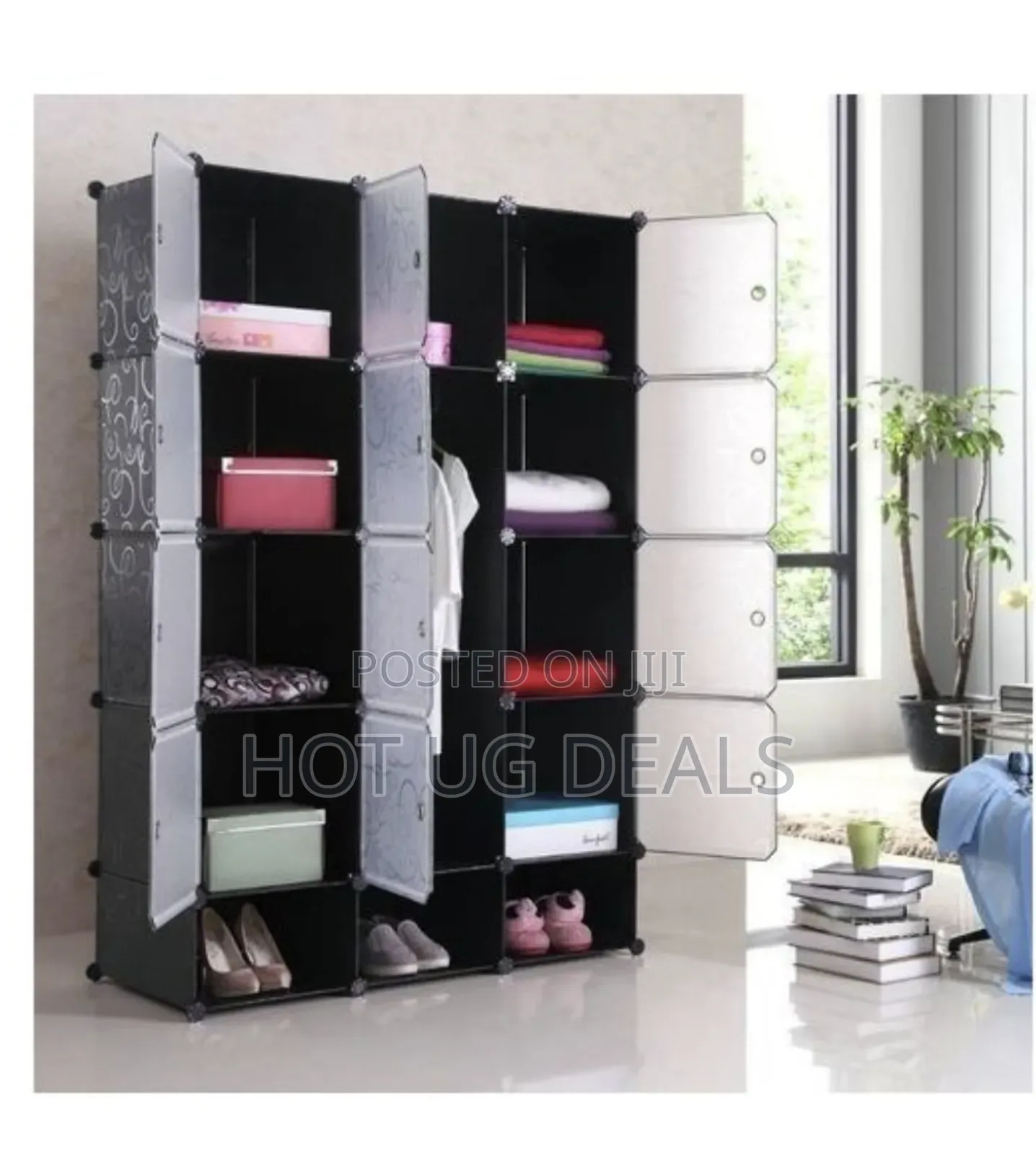 3 Column Frosted Plastic Wardrobe _ Black
