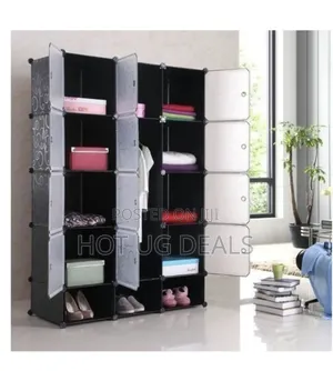 3 Column Frosted Plastic Wardrobe _ Black