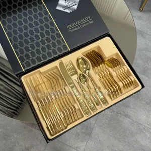 24pcs Goldware Flatware Set With Gift Box,Stainless Steel