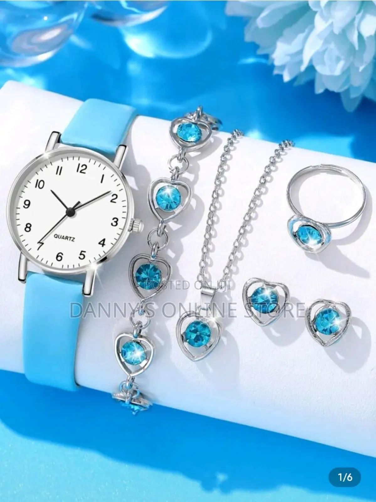 6pc Women's Casual Quartz Watch Belt Design Starfish Pattern