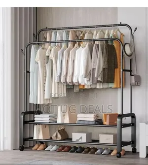 Double Pole Coat Rack Clothes Drying Hanging Rack Storage