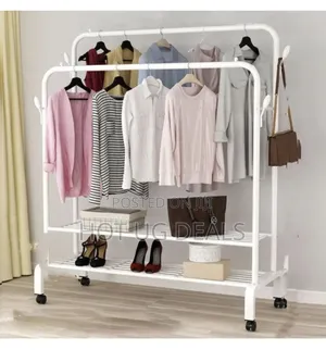 Double Pole Coat Rack Clothes Drying Hanging Rack Storage