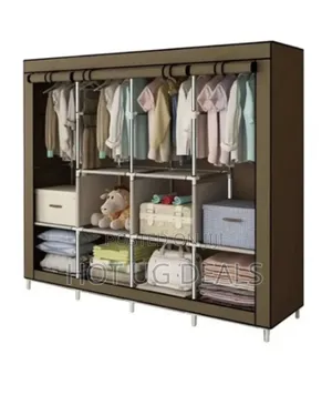 4 Column Cloth Steel Frame Storage Wardrobe - Brown