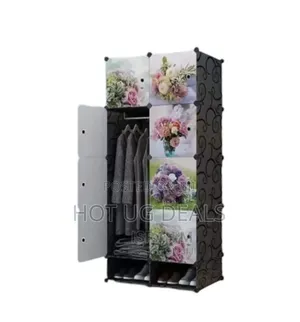 Two Columns Portable Plastic Wardrobe Closets - Black