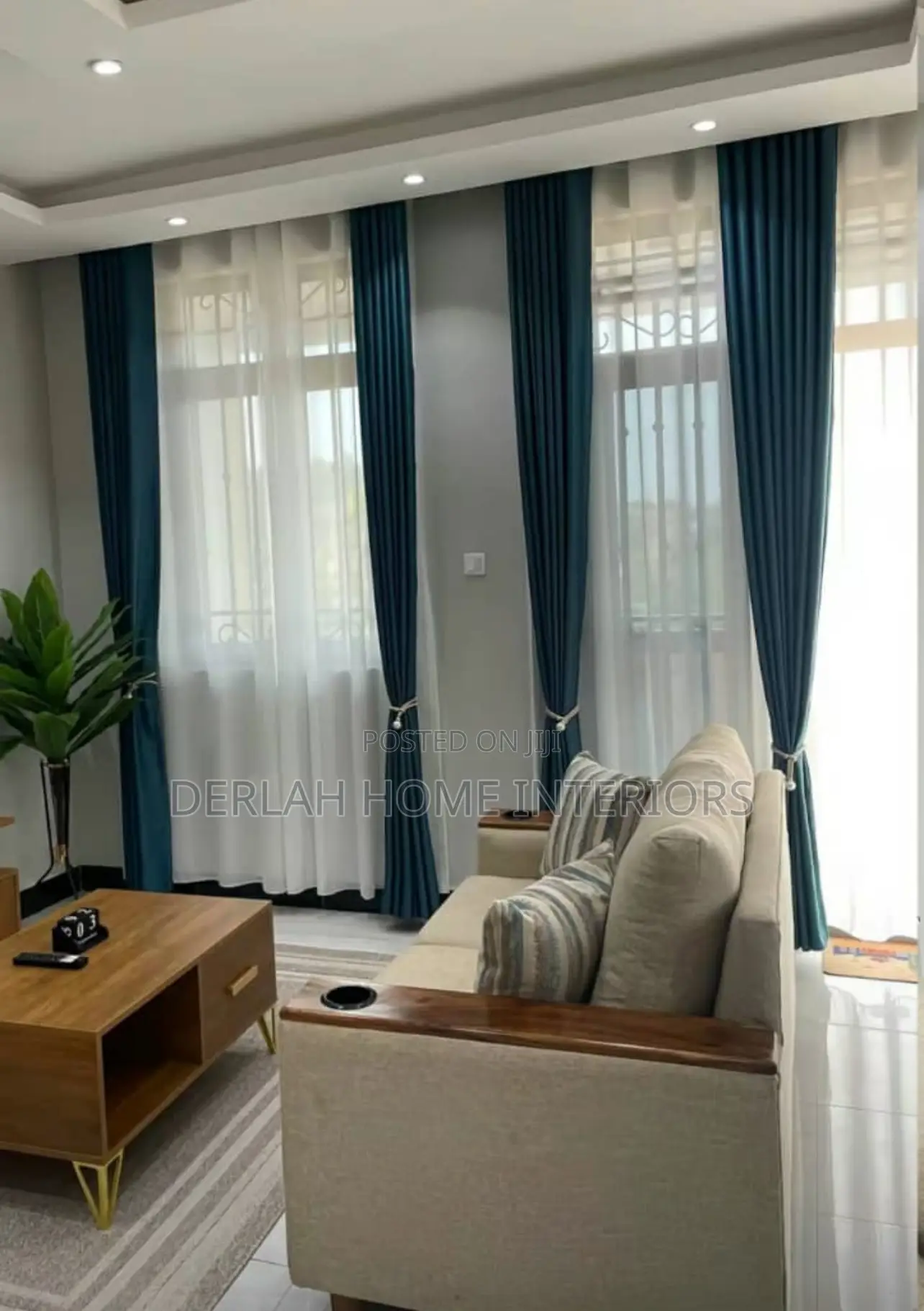 Quality Forest Green Curtains Per Set With Sheer