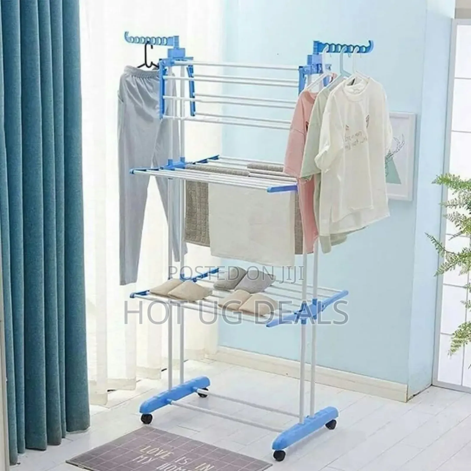 3 Tier Clothes Dry Rack With Two Side Wings Drystand- Blue
