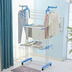 3 Tier Clothes Dry Rack With Two Side Wings Drystand- Blue