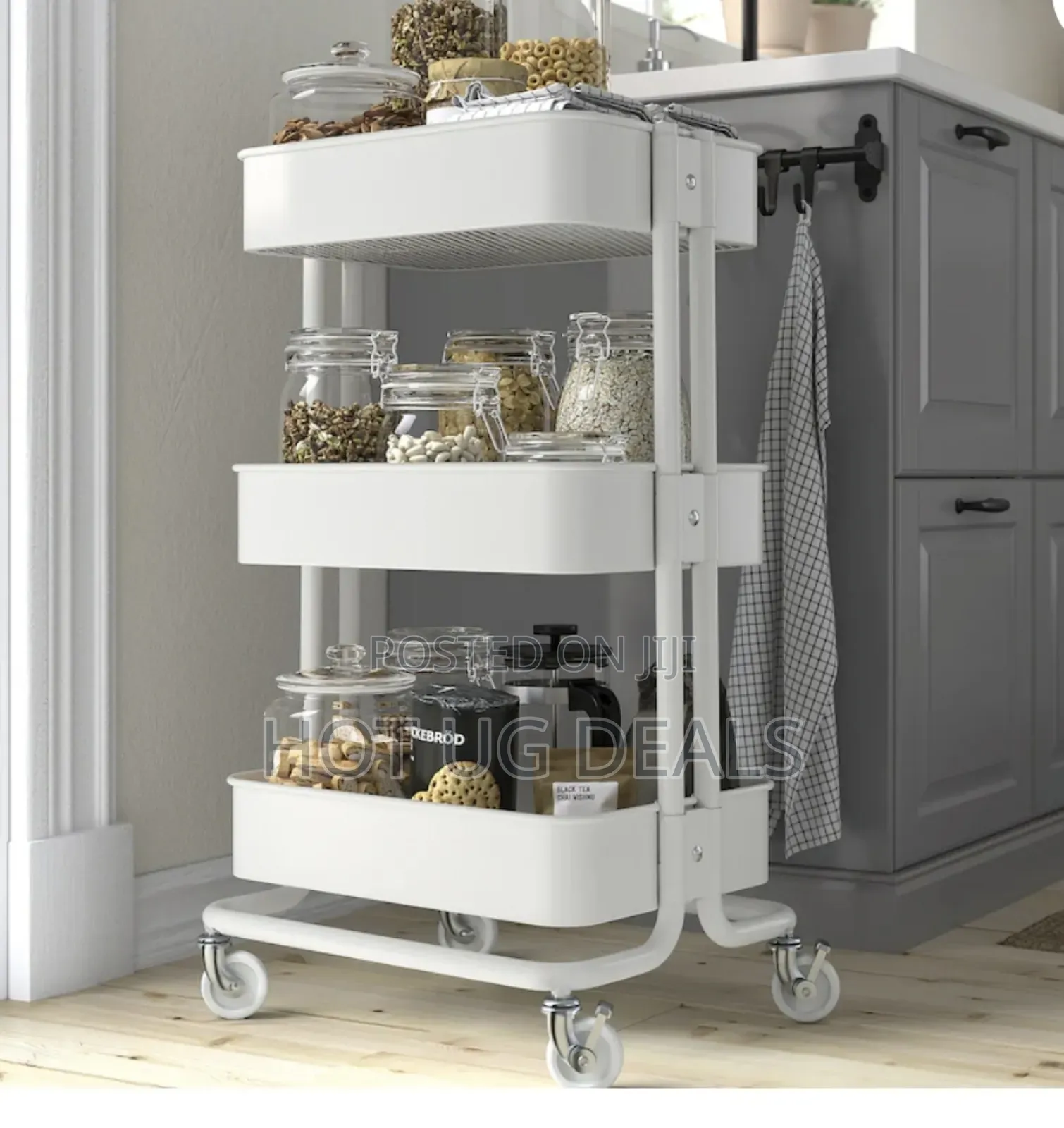 3 Tier Kitchen Rack Organizer With Movable Trolleys