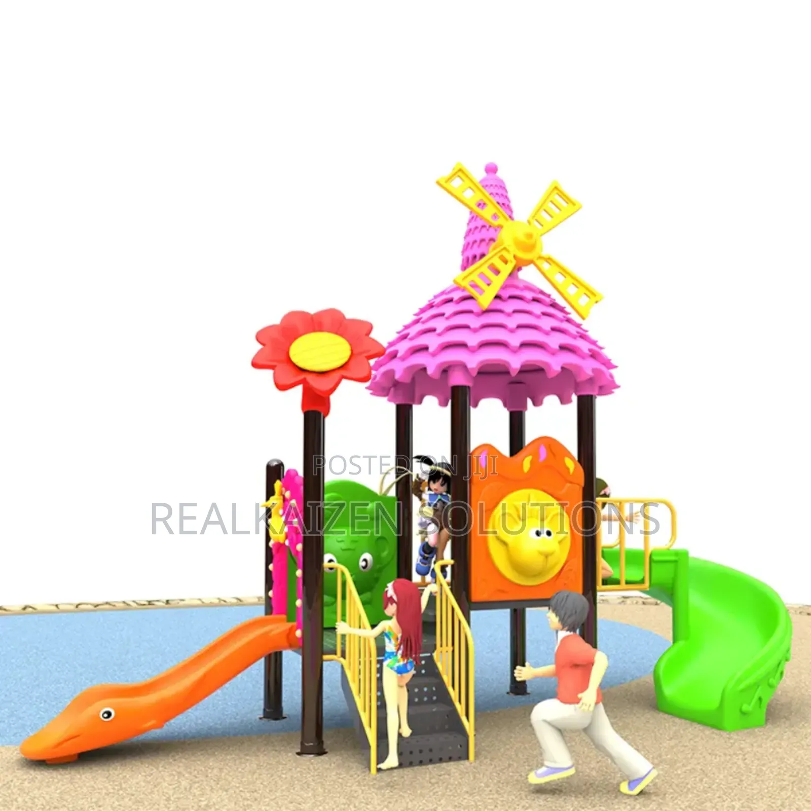 Whimsical Windmill Outdoor Playground Set With Double Slides