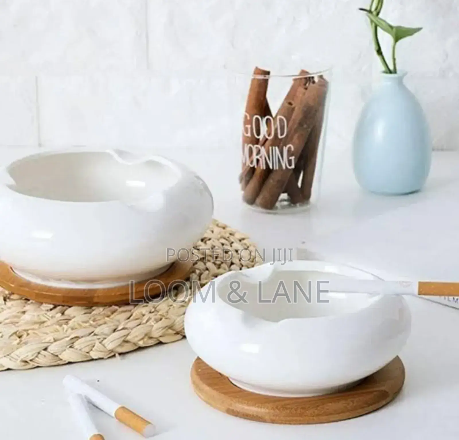 Bamboo Wooden Bottom White Ashtray