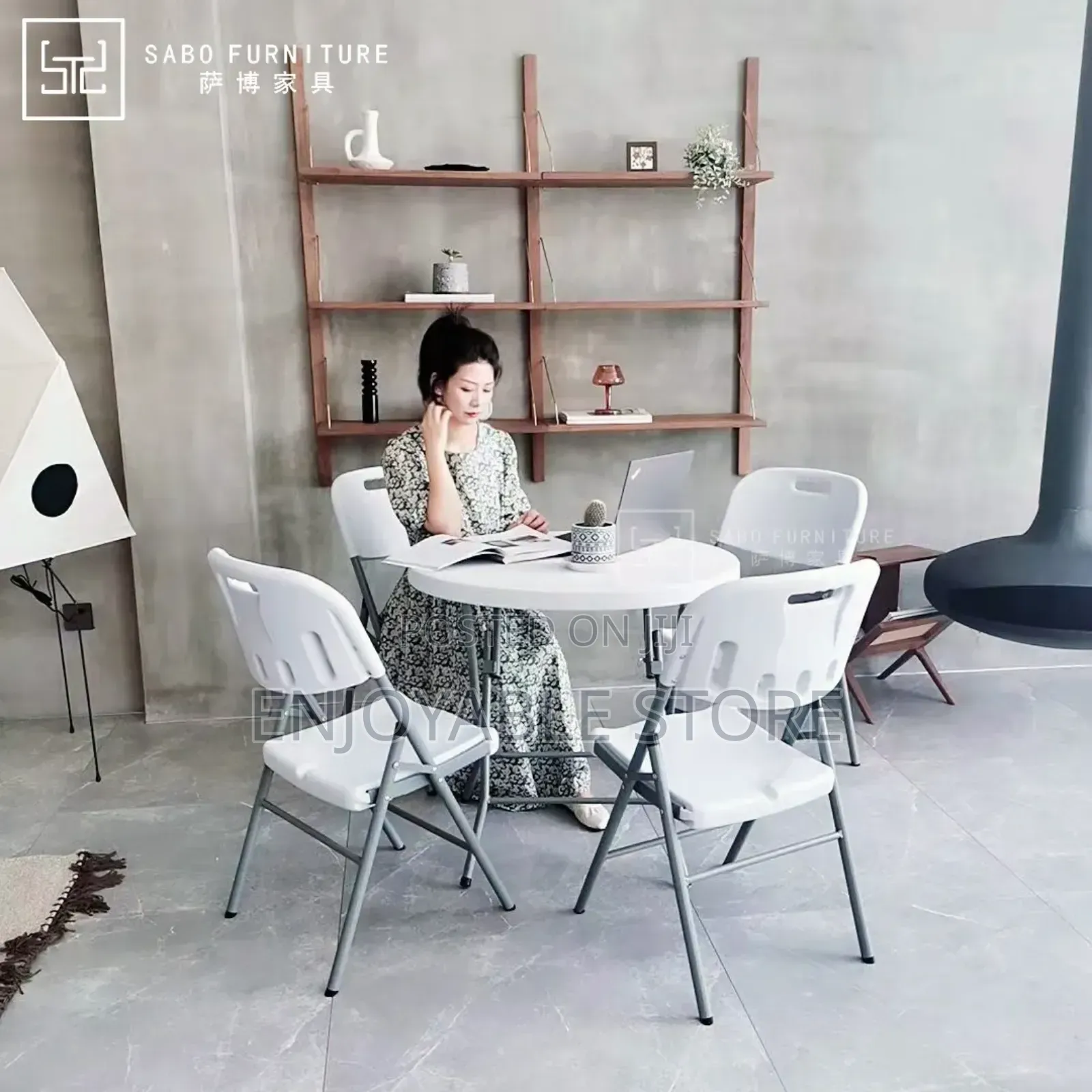 Portable Folding Plastic Table and 4 Chairs Set
