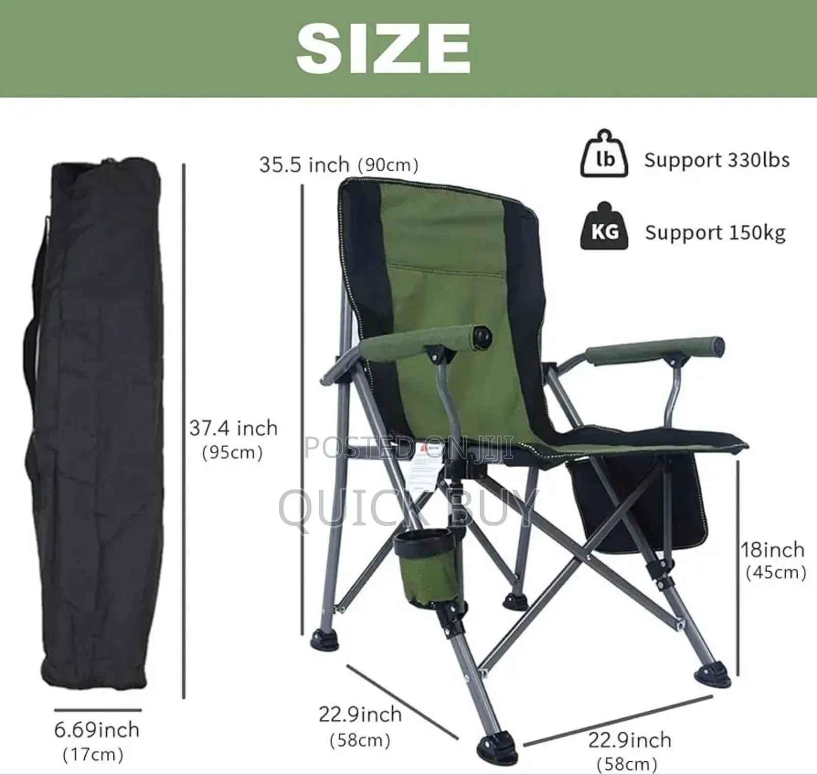 Wildout Portable Sturdy Folding Camping Chair Green